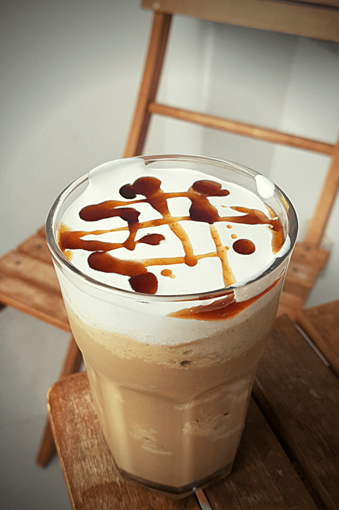 How To Make A Delicious Caramel Frappuccino At Home   Caramel Frappuccino With Cream And Caramel Drizzle 