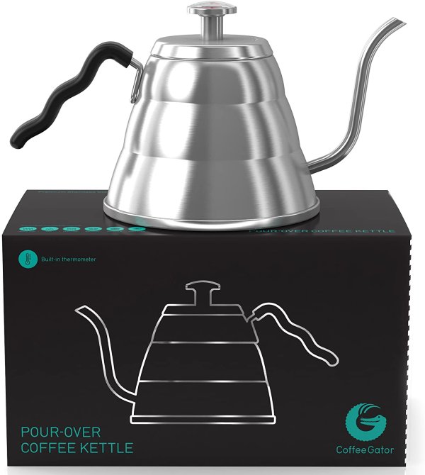 Kook Stovetop Gooseneck Kettle With Thermometer 27 Oz, Copper 